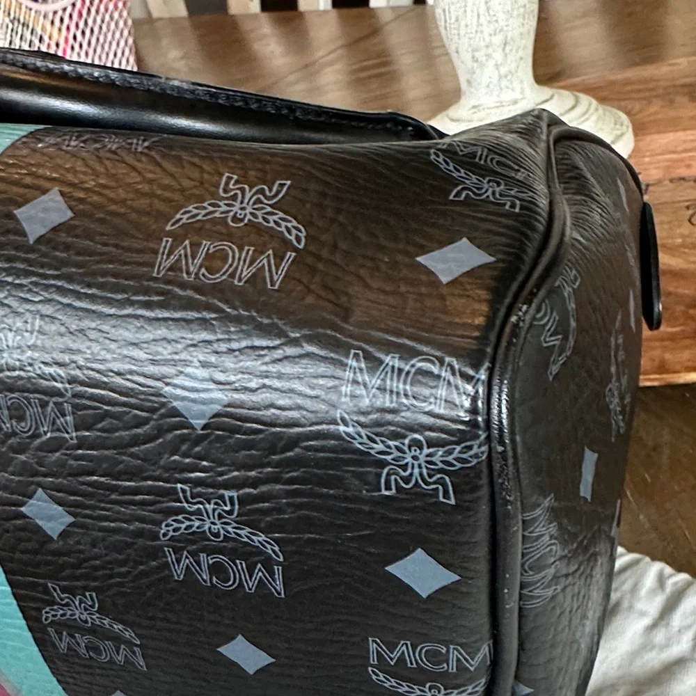 MCM Black Satchel with Pink and Teal Stripes - Picture 9 of 12